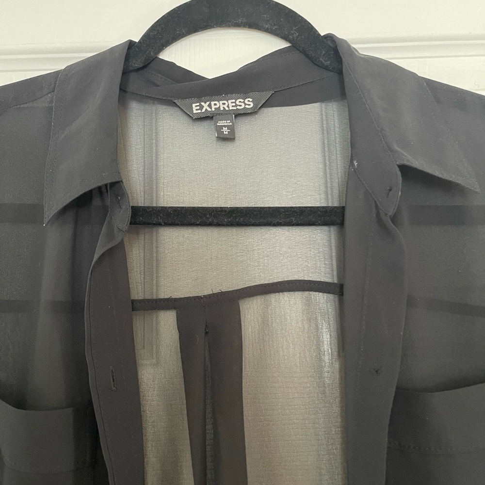 Express Sheer Black Button-Up Blouse - image 4